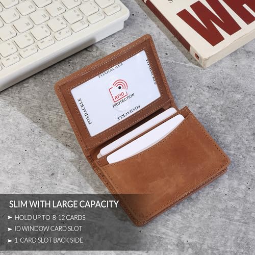 Leather Credit Card Holder For Men and Women, Small RFID Blocking Bifold Wallet (With ID Slot, Hunter Tan)2