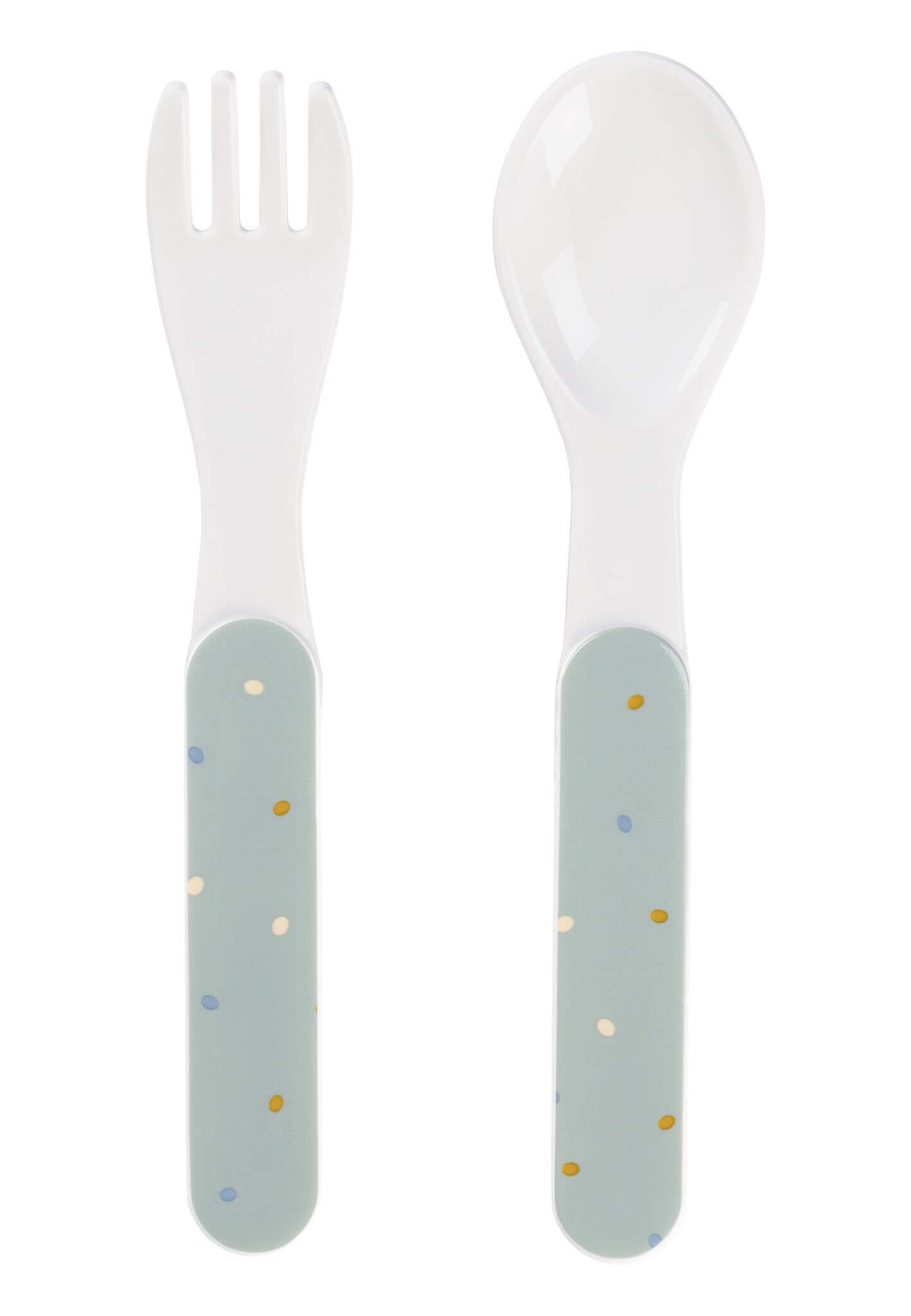 Set De Table Bébé Edda Lou 5 Pièces - Assiette, Bol, Tasse, Couverts - Motif Canard, Vert Pierre - À Partir De 6 Mois