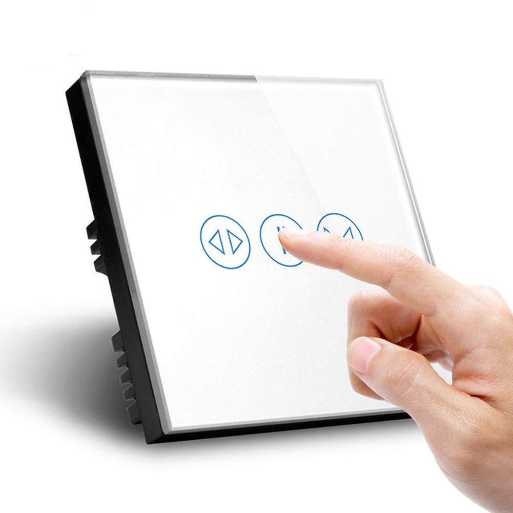 Interruptor de cortinas inteligentes con WiFi estándar del Reino Unido, AC110~240 V, panel de cristal con control de voz, interruptor inteligente WiFi, blanco