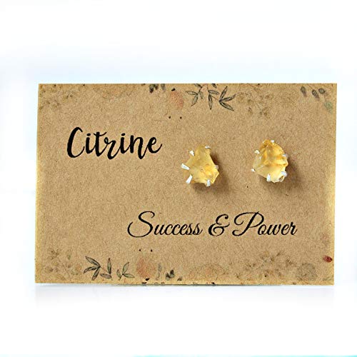 Raw citrine earrings set in 925 sterling silver studs