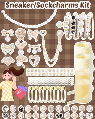 RQAYE 178 Pcs Shoe Charms for Sneakers,Junk Socks Charms Kit with Pearls, Lace Shoelaces, Cute Shoelace Accessories for Decorating, Sock Jewelry Charms pins - Thumbnail 3
