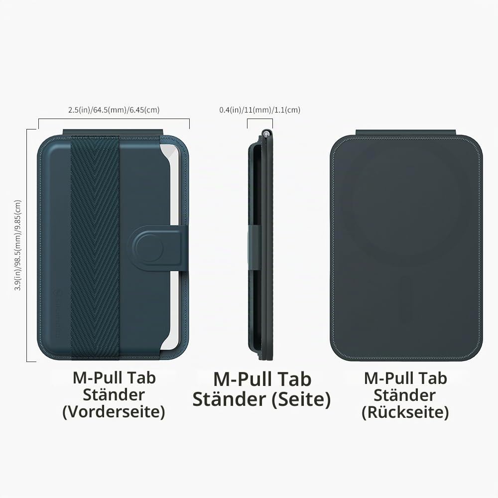 Sinjimoru Magnetischer Kartenhalter mit Auswurffunktion, Handybrieftasche für MagSafe mit Ständer, kompatibel mit iPhone 16 15 14 13 12 Serie. M-Pull Tab Stand