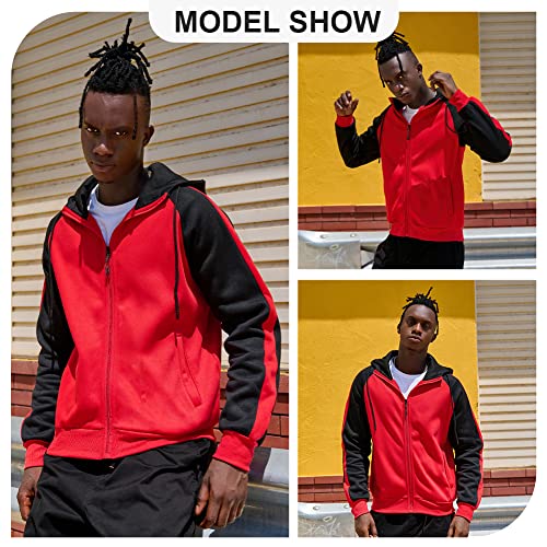 Image of MANTORS Mens Fleece Jackets Contrast Hoodies Lightweight Sweatshirt Color Block Jacket Coats