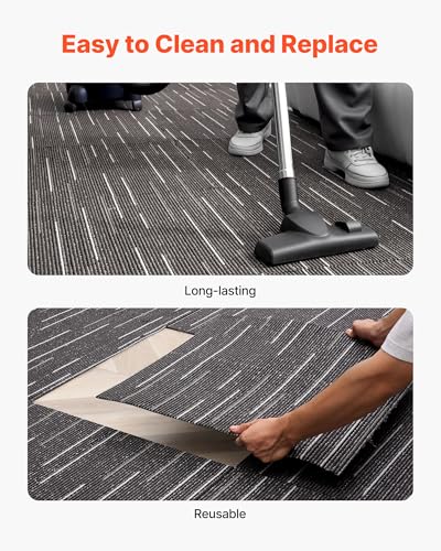 Image of VEVOR Carpet Tiles Reusable 24x24 inch, 24 PCS Modular Carpet Square Rug, Commercial Floor Soft Padded for Seamless Cover 96sq.ft, Easy DIY Replacement for Living Room Bedroom Office Indoor,Gray