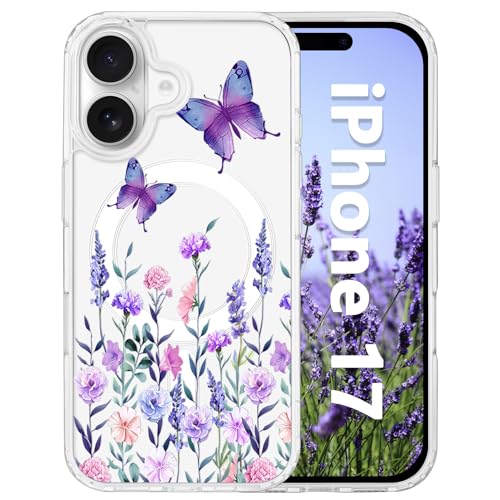 Coque antichoc iPhone 17 en polycarbonate rigide transparent motif papillon