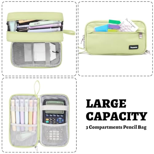 Image of Pencil Case Big Capacity Pen Pouch Large Storage Holder Marker Pen Bag Durable 3 Compartment School Office Desk Organizer Portable Cute Zipper Stationery for Kids Teen Student Boys Girls Adults