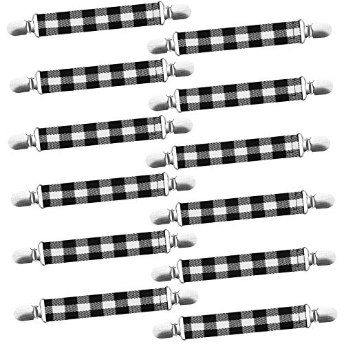 Ruisita 12 Pieces Fashion Shawl Clips Stainless Steel Elastic Clip Retro Cardigan Collar Clips Women Fit Dress Clips for Garments, Gloves, Socks, Bed Sheets, Sofa Cushions (Black with White Checked)