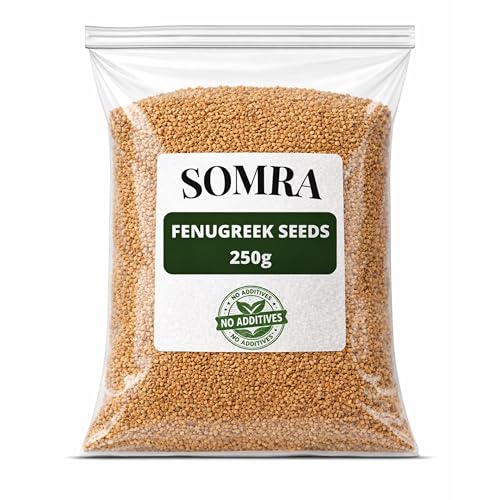 Somra - Fenugreek Seeds 250g - Whole Methi Seeds Raw Fenugreek Seed Spice Indian Cooking Ingredient Kasuri Methi Kasoori Methi Spice Vegan & Vegetarian - Resealable Bag