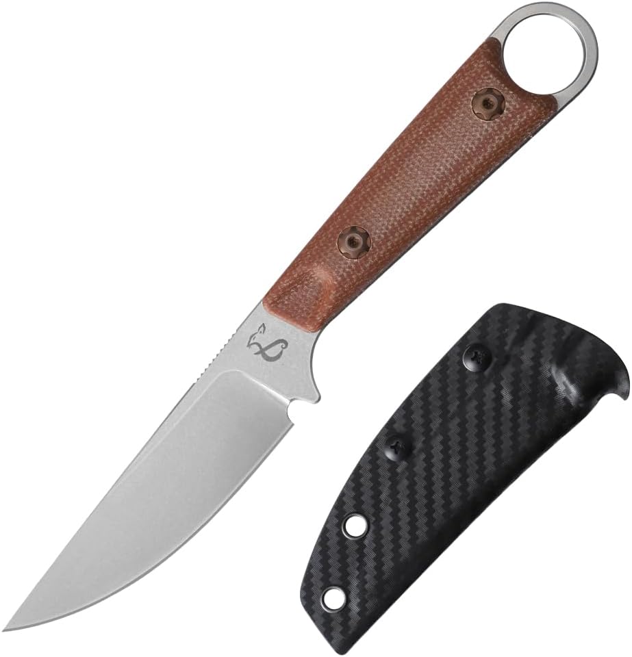 Fixed Blade Knife with Sheath,3.22inch 14C28N Steel Blade Knives,EDC Knife Micarta Handle with Full Tang Design Knives for Outdoor,Gift for Men(Brown)