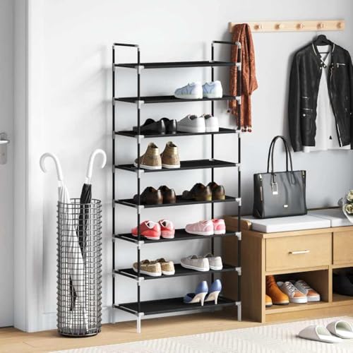 Nqyjm Zapatero con 8 estantes de Metal y Textil no Tejido Negro Mueble Zapateros,Zapatero lndependiente para Entrada