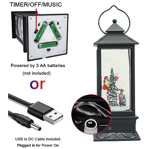 Image of Eldnacele Christmas Snow Globe Lantern with Music, Battery Operated Lighted Swirling Glitter Water Lantern with Timer for Christmas Home Decoration, Santa