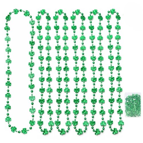 St Patricks Day Necklaces Shamrock Necklace Bulk 33 St Patricks Day Accessories Decorations Green Clover Bead Plastic Necklace with Box for Women Men Saint Patricks Irish Party Favor Supplies 6Pcs