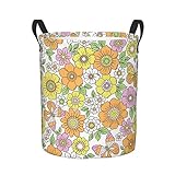 Delerain Yellow Orange Flowers Laundry Basket, Waterproof Laundry Hamper with Handles, Collapsible T