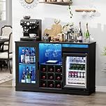 BROTTAR Wine Bar Cabinet with Fridge (Fridge Included), Drinks Coffee Cabinet with LED Lights & Rack, Mini Fridge Cabinet with Storage, Human Body Sensor, Sideboard for Kitchen Dining Room, Black
