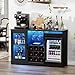 BROTTAR Wine Bar Cabinet with Fridge (Included), Drinks Coffee Cabinet with LED Lights & Rack, Mini Fridge Cabinet with Storage, Human Body Sensor, Sideboard for Kitchen Dining Room, Black