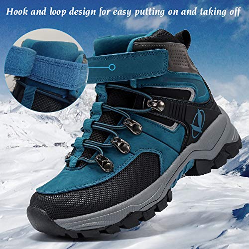 Kids Hiking Boots Boys Girls Outdoor Walking Climbing Sneaker Comfortable Non-Slip Snow Shoes Hiker Boot Antiskid Steel Buckle Sole Blue 6 Big Kid #TOP3