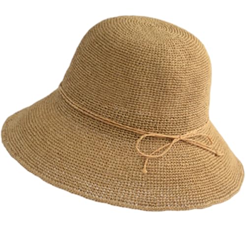 Girls Sun Hats Solid Color Straw Hat Kids Wide Brim Sun Protection Beach Cap with Bow UPF 50 Bucket Hat 3-7 Years