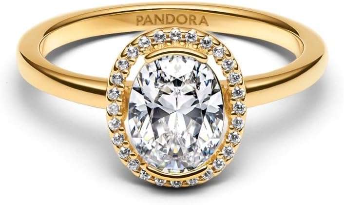 PANDORA-Oval Sparkling Halo Ring-Gold plated-With Gift Box