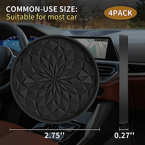 Image of ME.FAN Car Coasters for Cup Holders [4 Pack] - 2.75In Silicone Auto Mug Mats - Universal Non-Slip Recessed Car Interior AccessoriesBlack