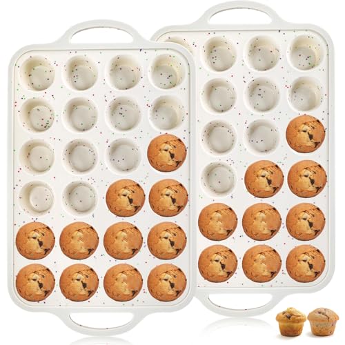 2 Pieces Silicone Muffin Pans, Metal Frame Cupcake Pan with Handl...