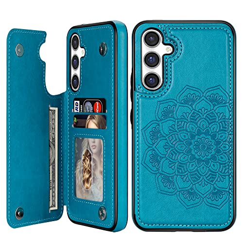 Étui Galaxy A14 5G pour sortir léger avec son portefeuille bleu Mandala