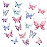 COMNICO 80pcs Butterfly Stickers Ice Crystals Holographic Glitter Waterproof Stickers Decals Vintage Transparent PET Decorative Label for Scrapbooking Junk Journals Laptop