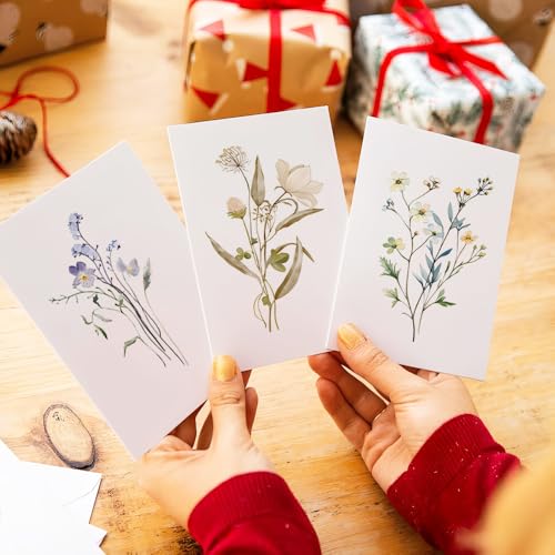 HMCEY 10 Sets Grusskarten mit Umschlag,Blumenkarten,Geburtstagskarten Set,Glückwunschkarten Neutral,GrußKarten Klein,Klappkarten Blanko,Birthday Cards,Dankeschön Karten für Einladung, Hochzeit