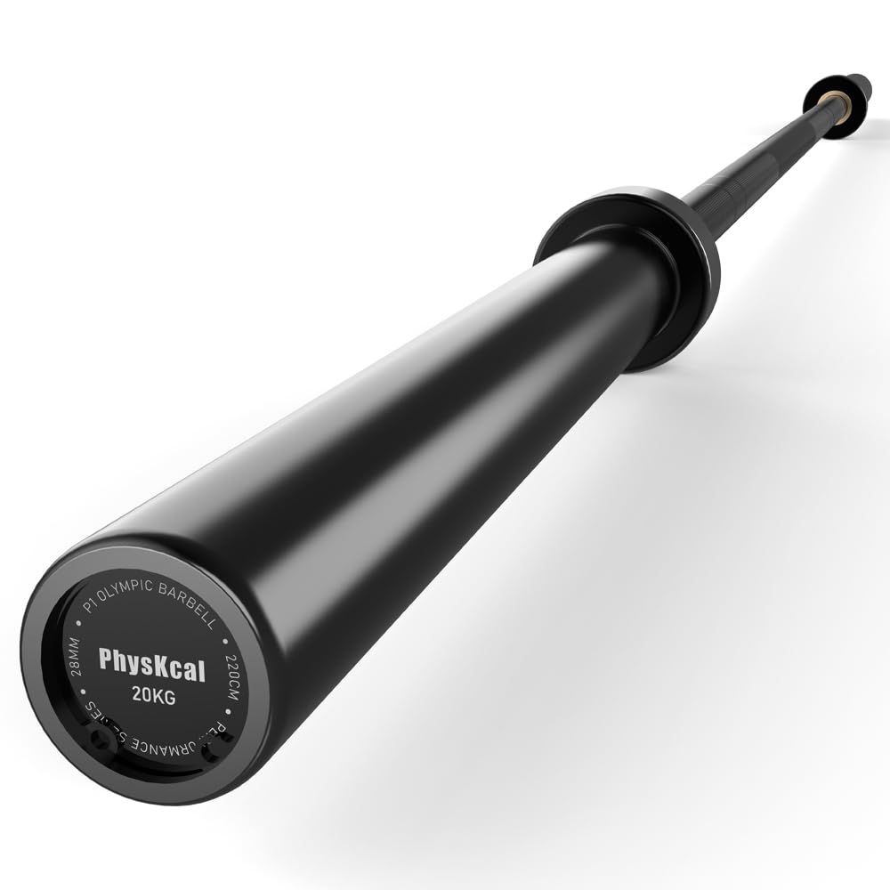 PhysKcal 7ft Olympic Bar for Weightlifting and Power Lifting, 2 Inch Barbell Bar for Squat, Deadlift and Bench Press, Olympic Weight Plates
