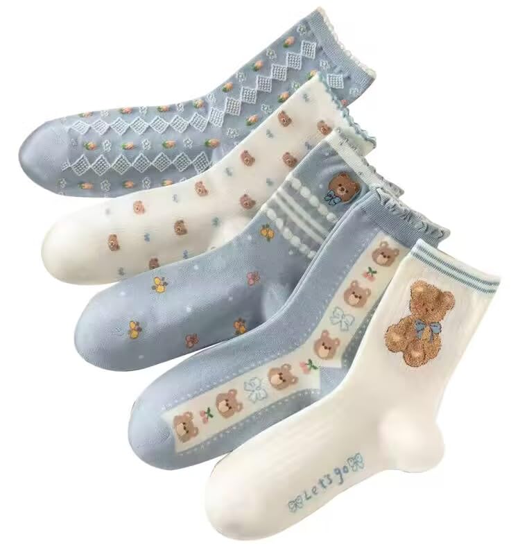 Cute Fall Bear Ankle Crew Sock for Women Girls Fun Kawaii Japanese Preppy Cottagecore Y2K Cotton Socks