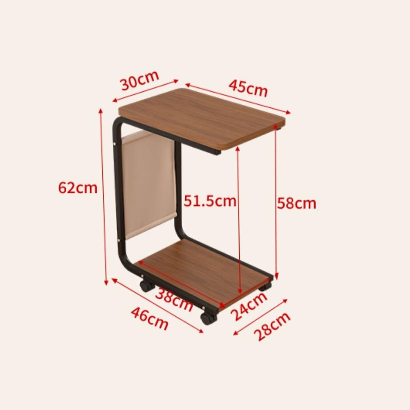 Soporte de CPU en forma de C con ruedas, marco de metal de 2 niveles, soporte de torre de PC para oficina en casa, se adapta a la mayoría de torres de computadora, acabado natural, diseño móvil y
