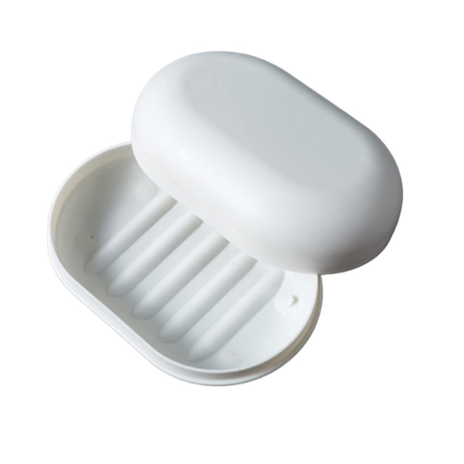 JINGYAN Soap Dishes Soap Dish with Lid Oval Box Super Sealed Storage Waterproof Travel Home Bathroom Plastic(Milk white)