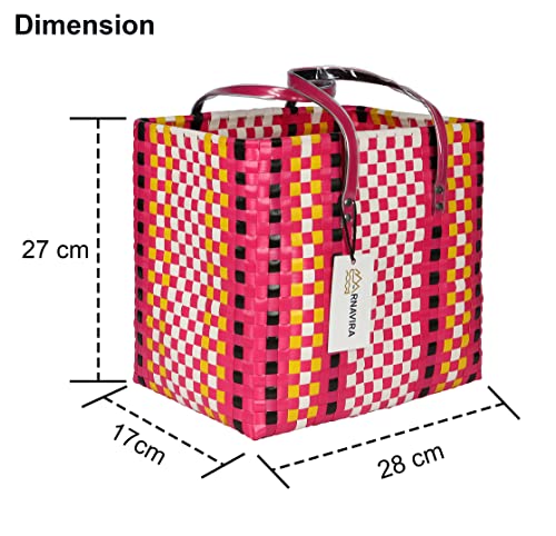 Image of Arnavira Handmade Multipurpose with Lid 13L Used as Lunch Lunch Bag Tiffin Bag for Office,School & Travel (28x17x27) (Pink Black, Large)