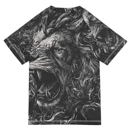 Kids Swimsuit Black Lion Cartoon Roar Sunscreen T-Shirts Swimwear Sets UPF 50+2