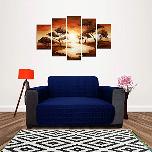Image of DREAM KING 3 Layers Reversible Sofa Cover Polyester 2 Seater Quilted Sofa Cover with Side Pockets Grey & Navy Blue