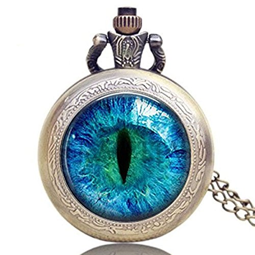 Preisvergleich Produktbild Halskette mit blauem Katzenaugen-Anhänger, Armbanduhr, Geschenkidee für Frauen