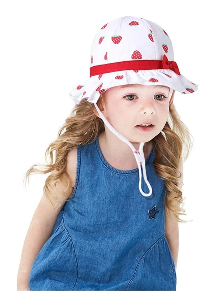 osłona przeciwsłoneczna Summer Bucket Hat Travel Beach Sun Hat Regulowany pasek pod brodą (kolor: niebieski kwiat, rozmiar: 6-12 miesięcy) (truskawka2 12A18 miesięcy)