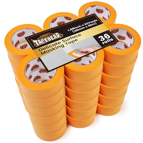 Image of TAPEBEAR 36Rolls Delicate Surface Advanced Masking Tape 1.88 inch x 60Yard, Low Tack Orange Washi Tape Indoor Painters Tape Decorating with No Paint Bleed, Sharp Lines, Surface Damage-Free