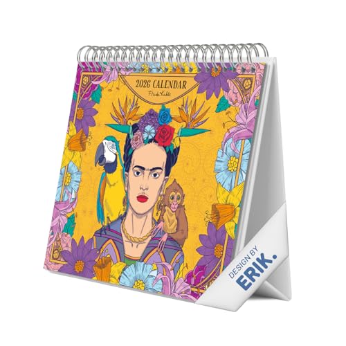 Grupo Erik Calendario sobremesa 2026 Frida Kahlo - Almanaque de mesa 2026 Con espacio para Anotar, Vista Mensual global, Ilustraciones y Base resistente (19,5 x 16,5cm)