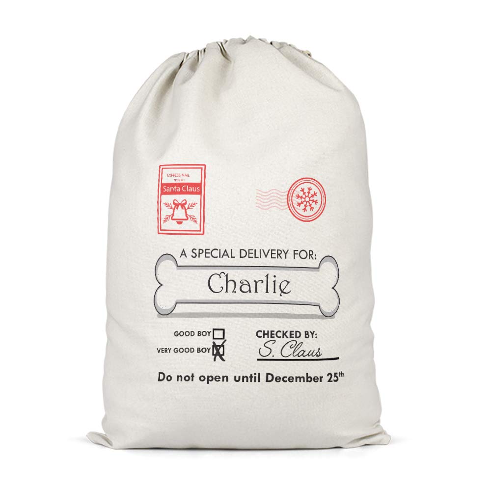 Pets Dog Bone Present Sack - Personalised Christmas Stocking Filler For Dog - Puppy Treat, L