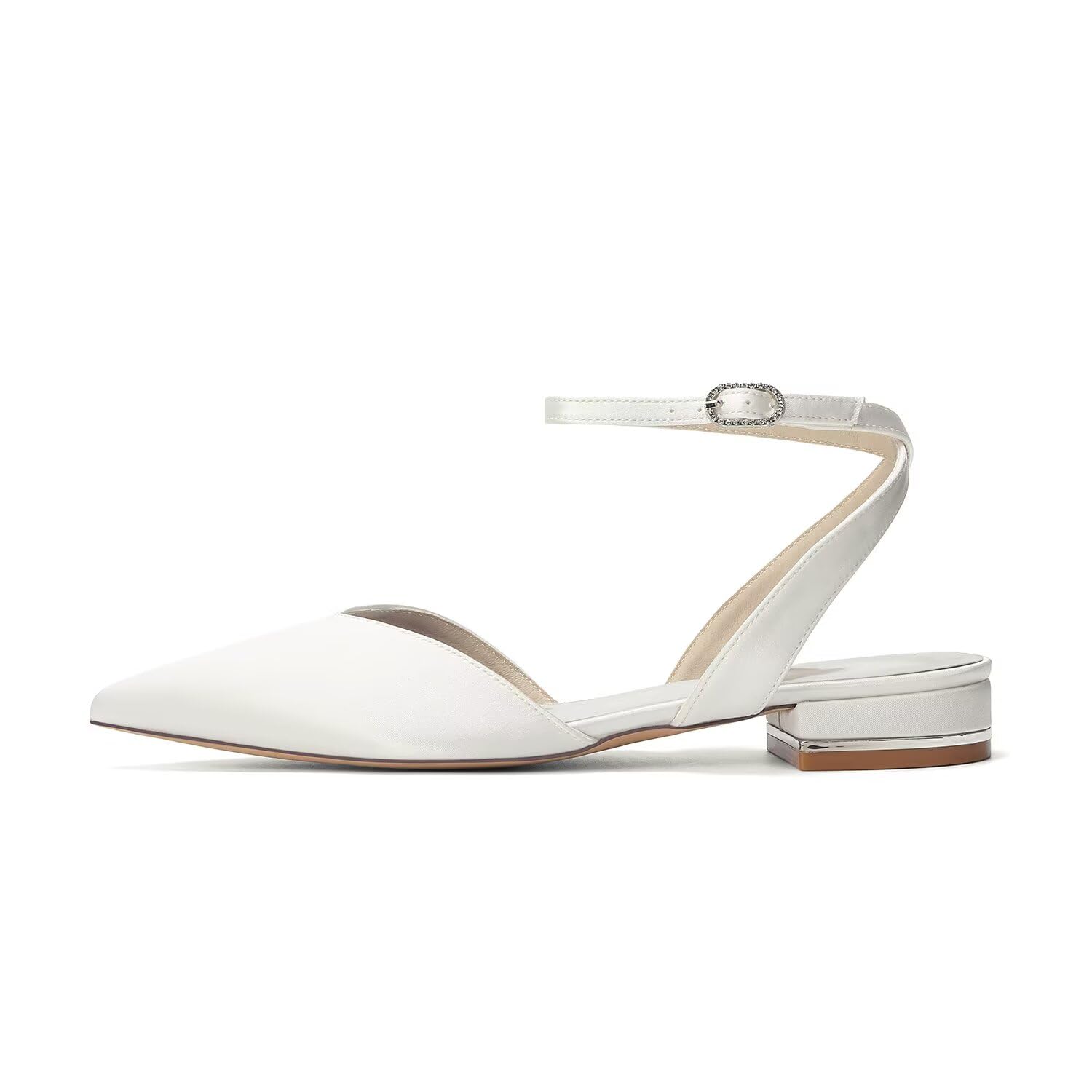 Scarpe da Sposa Donna Tacco Basso, Scarpe Sposa Eleganti a Punta con Cinturino alla Caviglia, 2.5cm Tacco Largo Comode per Matrimonio, Cerimonia e Serata