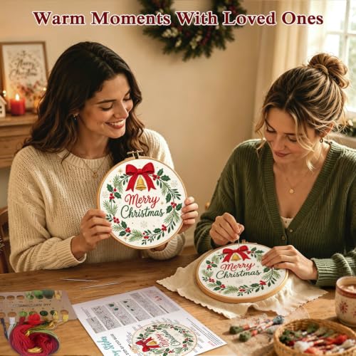 Image of Louise Maelys Merry Christmas Wreath Embroidery Kit for Beginners Adults