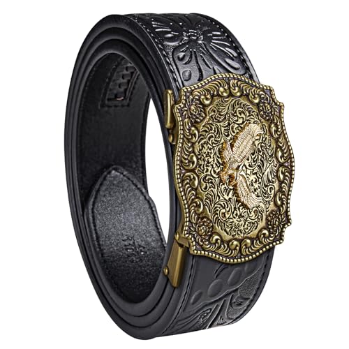 Image of Dubulle Designer Men's Belts, Ratchet Leather Sliding Buckle Dress Belt | 1 3 /8 inch(3.5cm) Genuine Leather Adjustable Strap, Automatic Ratcheting Buckles, Gift‑Boxed, Trim to Fit, for Business Casual