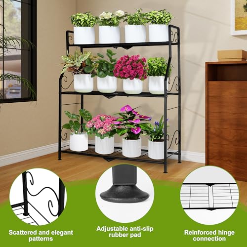 SERdeerCH Metall-Blumenleiter 3-stufig (Pflanzenständer) – für Balkon, Garten & Wohnung Stabile Blumentreppe Mehrfunktional praktisch und leicht Stabile Eisenkonstruktion