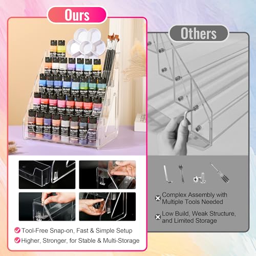 Image of CELSOL 5-Tier Acrylic Paint Organizer - Clear Snap-On Storage Rack for Paints & Art Supplies, Elevated Design for Versatile Storage, No-Tools Setup & Quick Access, Larger Capacity & Smaller Footprint