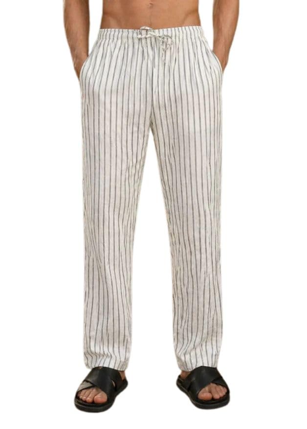 Men’s Cream Cotton Linen Pajama Pants – Relaxed Fit Breathable Lounge Bottoms with Drawstring Waist for Sleepwear, Home, Travel & Casual Comfort (VE-2)-picture-37