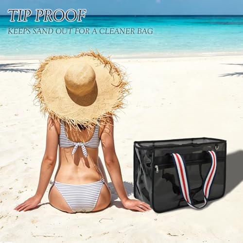 Image of Fammart Iridescent Clear Beach Bags Waterproof Sandproof for Women, Large Jelly Tote Zipper Pool Bag Cruise Essentials 2026