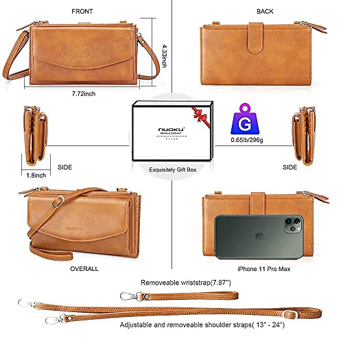 Nuoku Black Wristlet Small Crossbody Cellphone Purse+Brown Rfid Travel Double Zip Wristlet Wallet For Women thumb #6