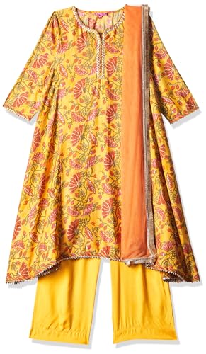 Image of BIBA Girl Viscose Straight Embroidered Suit Set