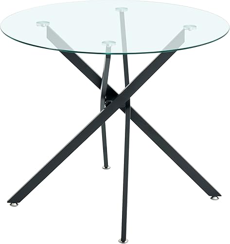 Miniatura 4 de Pvillez Mesa de comedor redonda de 36 pulgadas para 4, mesa de comedor contemporánea de vidrio templado, mesa de comedor pequeña con base de metal