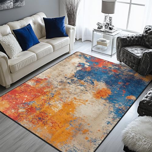 Tapete decorativo rectangular 5x7 ft beige azul